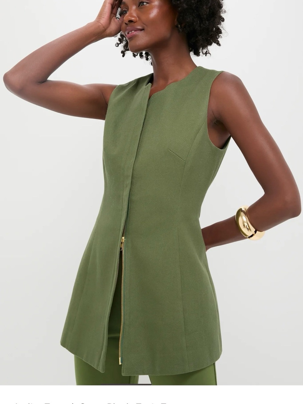 Tuckernuck Olive Green Sleeveless Zip-Front Tunic, new, without tags